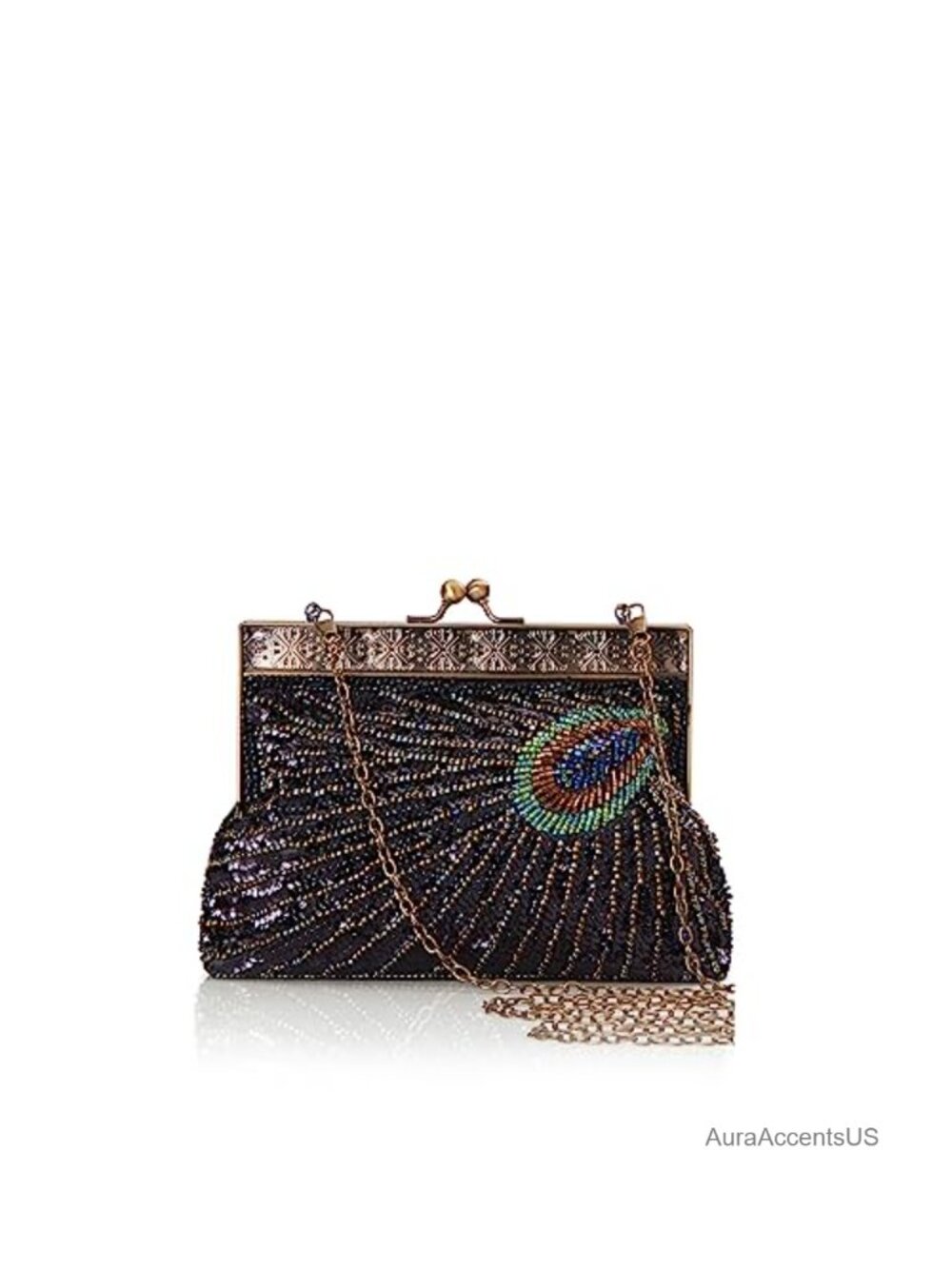 Evening Clutch Sequin Beaded Peacock Chain Shoulder Bag